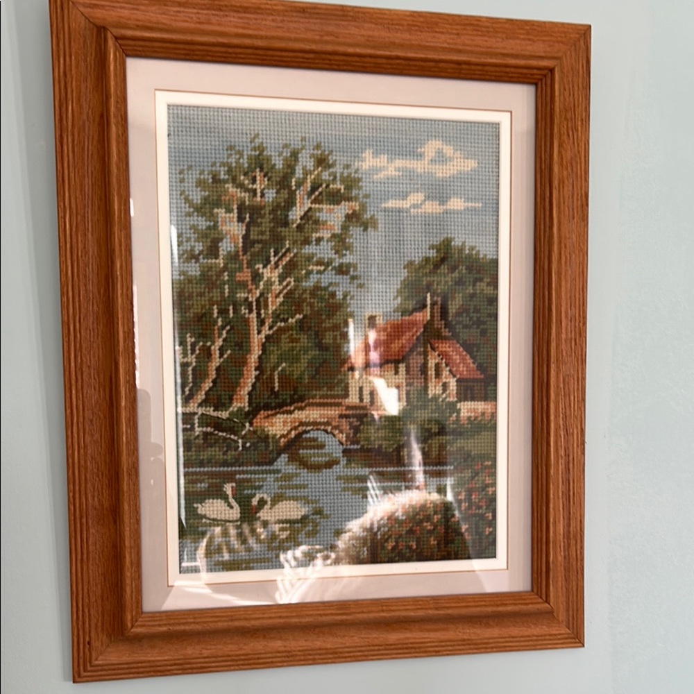 Framed Cottage Cross-Stitch Art